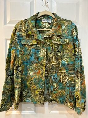 Chico's Multicolor Lightweight Cotton Linen Jacket Sz 3 (XL) Boho Hippie Artsy